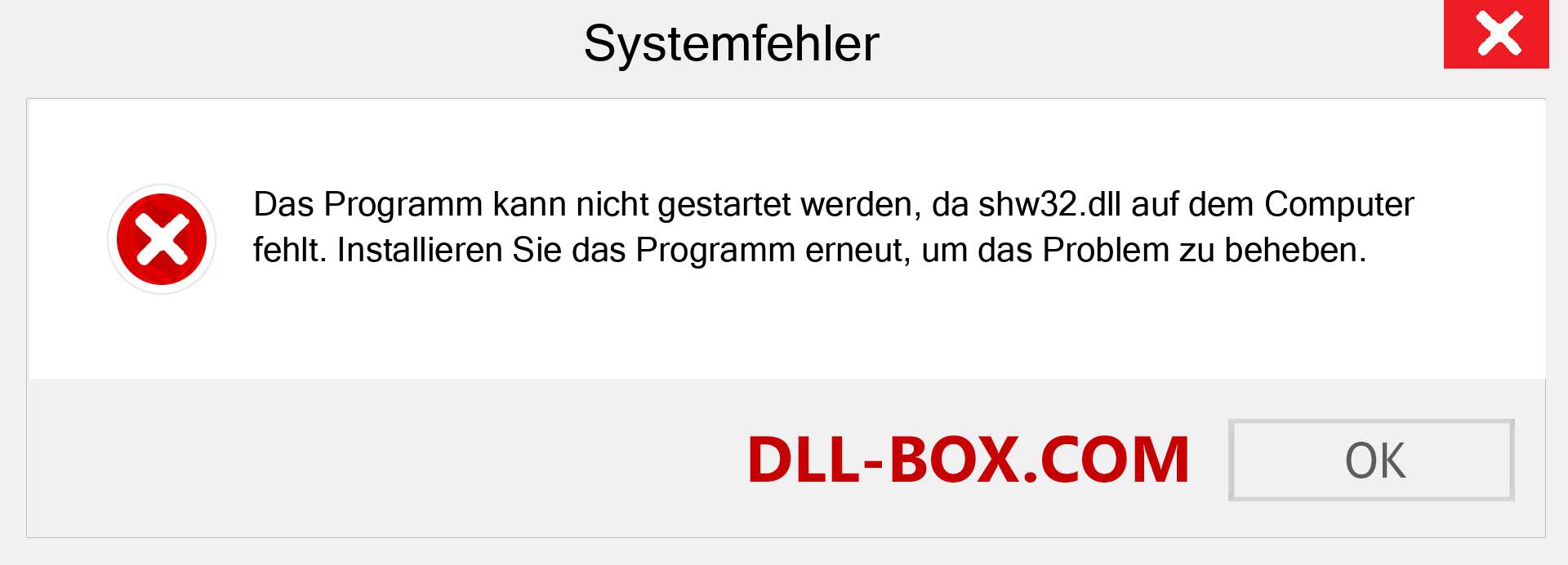 shw32.dll-Datei fehlt?. Download für Windows 7, 8, 10 - Fix shw32 dll Missing Error unter Windows, Fotos, Bildern