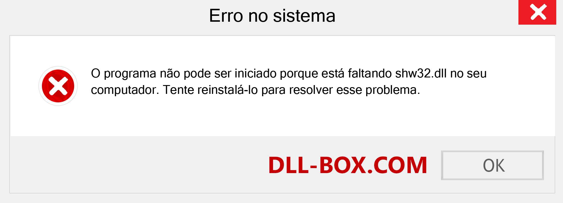 Arquivo shw32.dll ausente ?. Download para Windows 7, 8, 10 - Correção de erro ausente shw32 dll no Windows, fotos, imagens